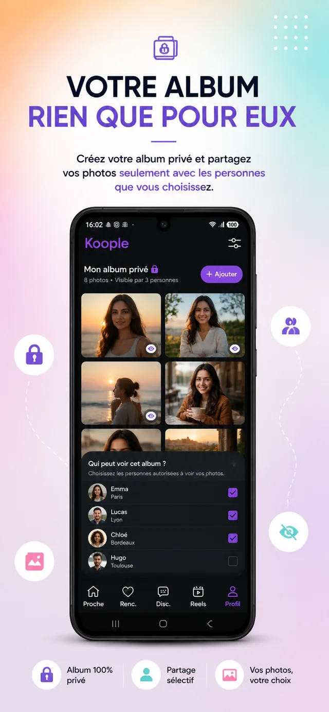 Écran de l'application Koople